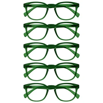 Imagen de OPULIZE Pop Gafas de Lectura Pack 5 Redondas Verde Musgo Mate Satinado Bisagras con Muelle Resistentes a los Arañazos Hombre Mujer RRRRR2 +2.00