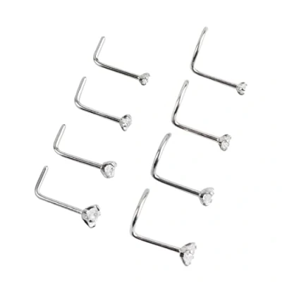 Imagen de Liuxn 20 Guage Piercing de Nariz Acero Inoxidable Aros Zirconia Cúbica Joya Cuerpo, Forma Tornillo y L Curvado, 8 Piezas