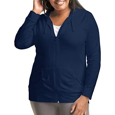 Imagen de Just My Size Sudadera con Capucha y Cremallera Completa para Mujer, Azul Marino, 2X