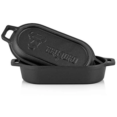 Imagen de BBQ Toro Olla de Hierro Fundido con Tapa y Asas 1 litro 29 x 12,5 5,5 cm Curada pre Seasoned Dutch Oven, para Hornear, Horno Holandés