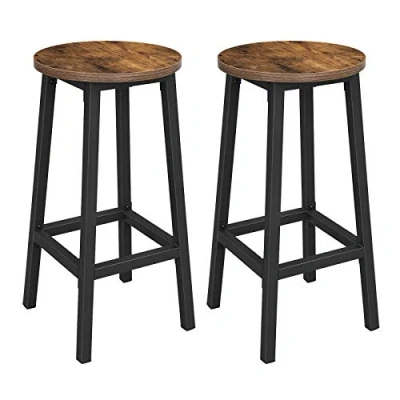 Imagen de VASAGLE Taburete de Bar, Juego 2, Sillas Cocina con Estructura Metal, FÁcil Montaje, ReposapiÉs, para Cocina, SalÓn, Comedor, MarrÓn RÚstico y Negro LBC32X