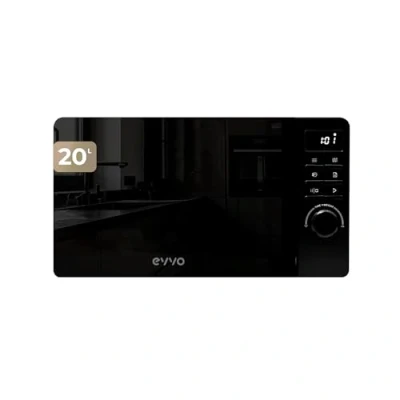 Imagen de EVVO Microondas M20 Black, 20L de Capacidad, Grill 800W, Puerta Efecto Espejo, Multifunción, Función Descongelar, Temporizador 60 Minutos,Display Digital (Acabado Negro)