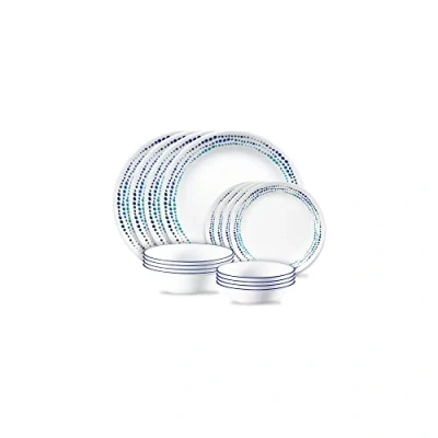 Imagen de Corelle Ocean Blues Juego de vajilla 16 piezas, servicio para 4, 8 platos, cuencos, resistente a roturas y roturas, platos cena cuencos cena, Corelleware, color blanco