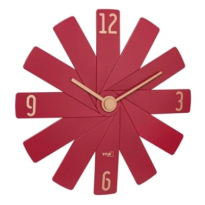 Imagen de TFA Dostmann Reloj de Pared diseño Clock in The Box 60.3020.05 con Movimiento Barrido silencioso, Cuarzo, 12 Piezas, salón, Cocina, Dormitorio, decoración, Color Rojo