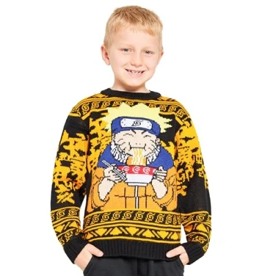 Imagen de Naruto Jersey Navideño Niños Anime Suéter Oficial Navideños, Tallas 9 a 16 Años Regalos Sudadera Niño (Negro/Amarillo, 13 14 años)