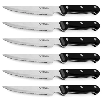 Imagen de Nirosta cuchillos Chuleteros de Acero Inoxidable, Pack 6 Cocina Profesional 21cm, chuletas y carne, Color negro, mango Plástico con 3 Remaches, unidades
