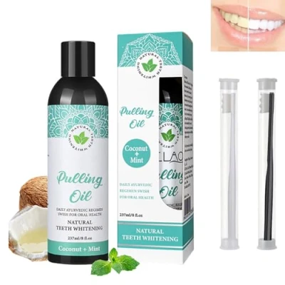 Imagen de Enjuague bucal con aceite de coco, 237 ml, aceites esenciales naturales, sin alcohol, ayuda el aliento fresco, blanqueamiento dental, salud las encías