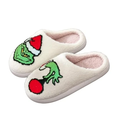 Imagen de ENIXWH Grinch Pantuflas navideñas para mujer, hombre, divertidas, de felpa, invierno, cálidas, mullidas, b, 38/39 EU