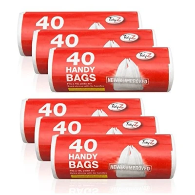 Imagen de Tidyz 6 paquetes de 40 bolsas mano portadoras para cubo pedal 15 l mango extra fuerte lazo 240 en total