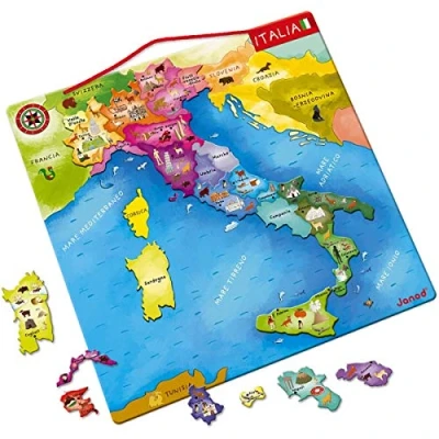 Imagen de Janod Puzle de Madera Mapa Magnético Italia 20 piezas imantadas Juego Educativo Geografía Versión en italiano Desde 7 años, J05488
