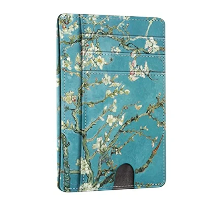 Imagen de Fintie Cartera Tarjetero de Crédito con Bolsillo Frontal Minimalista Bloque RFID Portatarjetas para Tarjetas Crédito/Identificación Cubierta Transparente, Flores