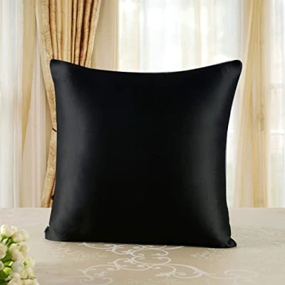 Imagen de townssilk Funda de Almohada 100% Seda Morera, cuida el Cabello y la Piel, Ambos Lados 19 Momme, 1 Unidad,Negro， 60x60cm