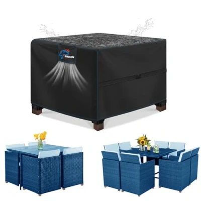 Imagen de SIRUITON Cubierta De Muebles patio, Funda para Jardín, Impermeable, Resistente Al Viento, a Los Rayos UV, Oxford 420D Mesa Y Sillas (120 x120 x 74 cm)