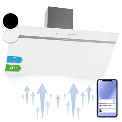 Imagen de Klarstein Campana Extractora 90 cm, Campanas Extractoras, Extractor de Cocina con Filtro Anti Grasa, loT/Wi Fi, Luces RGB LED, Flujo Aire 514m3/h, Bajo Consumo Silenciosa Clase A++