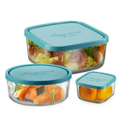 Imagen de Bormioli Food Storage Containers Frigoverre Blue Set of 3