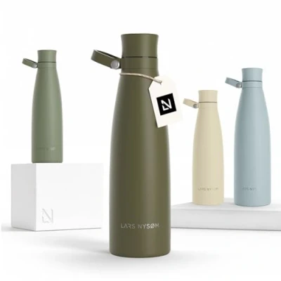 Imagen de LARS NYSØM Botella de Acero Inoxidable aislada 0,75l Agua 0,75 litro a Prueba Fugas para Deportes, Bicicleta, Perro, (Olive Green, 750ml)