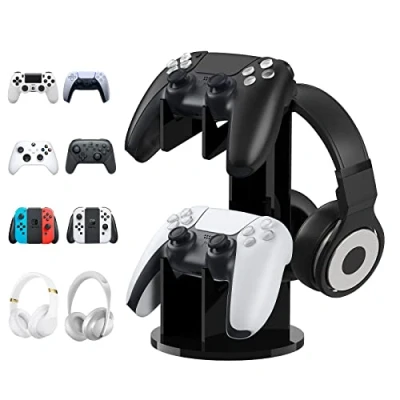 Imagen de MoKo Universal Soporte Mandos, 2 en 1 para Auriculares y Gamepad Organizador de Acrílico Duradero Controlador Mesa Compatible con PS5, PS4, Xbox One, Serie Xbox, Negro