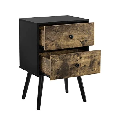Imagen de [en.casa] Mesa Auxiliar con Dos Cajones 60 x 40 29,5 cm Mesilla de Noche Mesita Cómoda Diseño Apariencia Madera y Negro