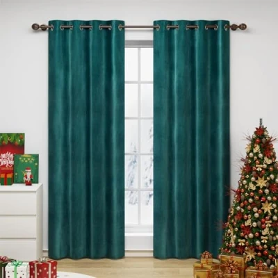 Imagen de WOLTU Cortinas Opacas Terciopelo Aislantes 2 Piezas 140 x 270 cm Cortina Moderna Térmica con 8 Ojales para Salon Habitacion Dormitorio Verde Oscuro VH6068dgn