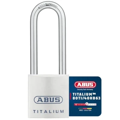 Imagen de Abus 80TI/40HB63KA8012 Candado Titalium arco Nano protect y llave de 6 pitones 40mm extralargo llaves iguales