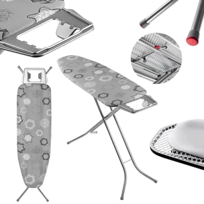 Imagen de KADAX tabla de planchar plegable, 120 x 38 cm, con red metal, pies antideslizantes, ajustable en altura bandeja para plancha (gris)