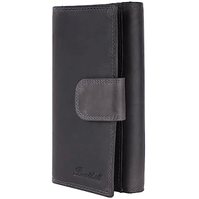 Imagen de Benthill Grande Cartera Mujer Cuero Piel Billetera con Muchas Ranuras para Tarjetas Larga protección RFID Incl. Estuche de Regalo, Color:Gris