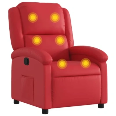 Imagen de vidaXL Sillón de Masaje Reclinable, Silla con Respaldo Reposabrazos, TV Relax Descanso, Asiento para Salón Hogar, Cuero Sintético Rojo