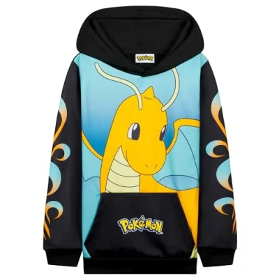 Imagen de Pokémon Sudaderas con Capucha para Niños, Cómoda Sudadera Niño Bolsillo Canguro (Negro/Azul Dragonite, 11 12 Years)