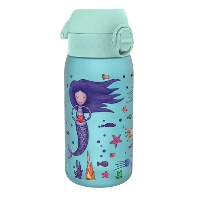 Imagen de ion8 Botella de Agua para Niños, 350ml, a Prueba Fugas, Fácil Abrir, Cerradura Segura, Apta Lavavajillas, Sin BPA, Asa Transporte, Limpiar, Neutro en Carbono, Diseño Sirenas