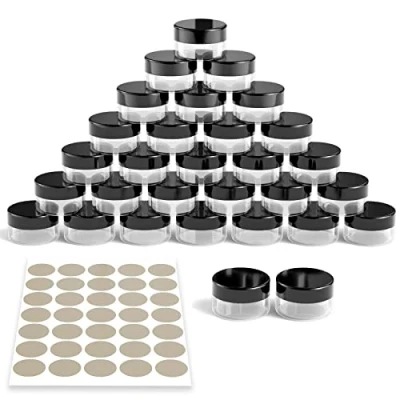 Imagen de Newaner 30 Piezas Tarros de Plástico, 10g10ml Contenedores Cosmético Viaje, mini tarro transparente con tapón rosca Lata vacia pegatinas, para llevar maquillaje, lociones, velas(negro)