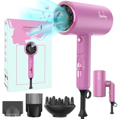 Imagen de Secador de Pelo Ionic Motor AC 2200 W, [Potente &amp; Ligero] Plegable Pequeño Viaje con Botón Frío/Calor, 3 Temperaturas/2 Velocidades, Hair Dryer Negativos Portátil para Muchos Peinados