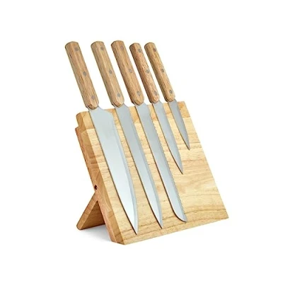 Imagen de Livoo MEC136 5 Cuchillos Set Mango Madera de Goma 3 Remaches, Acero Inoxidable