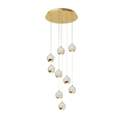 Imagen de LED lámpara colgante &#039;Hayley&#039; (Diseño) en Dorado hecho de Metal e.o. para Salón &amp; comedor (9 llamas,) Lucande vidrio, colgante, mesa