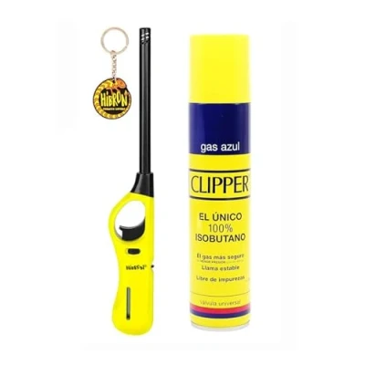 Imagen de Clipper 1 Encendedor Cocina Barbacoa + Botella Gas Azul 300 ml Llavero, Sirve para Recargar Soplete de