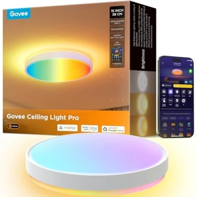 Imagen de Govee Plafon LED Techo RGBIC, 38cm Lámpara Inteligente, 4300lm Plafón Regulable 48.5W Trabajar con Matter, Alexa, Google Assistant, Luz Interior para Salón, Dormitorio, Cocina, Pasillo