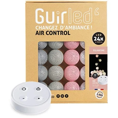 Imagen de GuirLED Guirnalda luminosa bolas de algodón LED USB Mando a distancia inalámbrico Luz nocturna bebé 2h Adaptador red doble 2A incluido 4 intensidades 24 2,4 m Eglantine