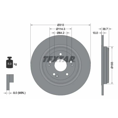 Imagen de TEXTAR 92306103 Disco de freno 310 10 05/08 114,3 macizo revestido sin perno sujeción rueda, buje rueda HONDA: CR V 5