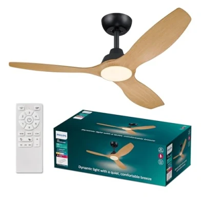 Imagen de Ventilador de techo Philips Olas 32 W + 24 W, LED, 3 Velocidades, Negro/Madera