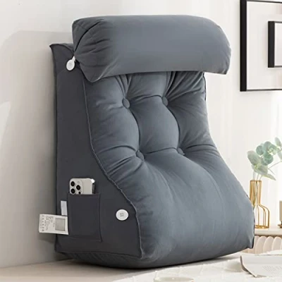 Imagen de CLEMMO Almohada Lumbar,Cojín de Lectura,Respaldo para Cama,Almohada Espalda,Cómodo cojín Apoyo Trasero Desmontable,Ideal Trabajar,Leer o Jugar en la Cama/Sofá/Suelo