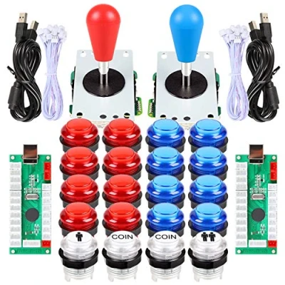 Imagen de EG STARTS 2 Piezas de Arcade LED para Jugadores DIY Codificador USB 2X Elipse Óvalo Joystick Estilo 20x Botones PC Sistema Windows Raspberry Pi MAME (Rojo &amp; Azul)