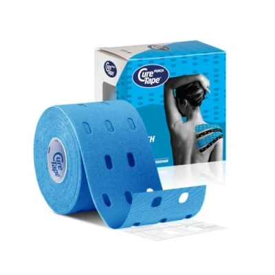 Imagen de CureTape Punch Azul Rollo de Cinta Kinesiológica Perforada 5cmx5m Drenaje Linfático Dolor en Articulaciones, Rodillas, Tobillos y Hombros Médica Resistente al Agua