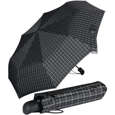 Imagen de iX brella First Class Edition noble paraguas plegable automático grande y estable resistente a las tormentas, Cuadros negro, 95 cm