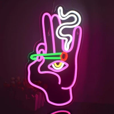 Imagen de Looklight Letreros de neón mal ojo mano LED blancos rosados ​​Letreros luz USB para dormitorio Sala juegos Hogar Bar Regalo