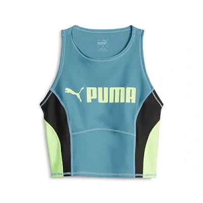 Imagen de camiseta puma fit eversculpt azul amarillo de mujer. L