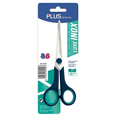 Imagen de Plus Office Tijera de Oficina, Multiusos Acero Inoxidable, Agarre Ergonómico y Cómodo, 18 cm, para Manualidades, Oficinas Hogar Color Azul Verde