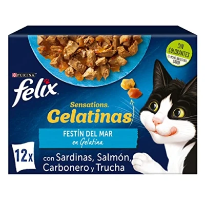 Imagen de Purina Felix Sensations Comida Húmeda para Gato Adulto Pack Surtido Pescados, 6 paquetes de 12 sobres 85g 72
