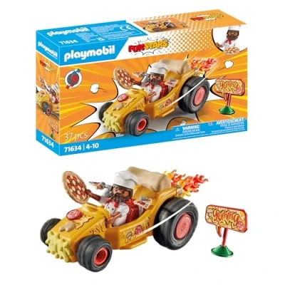 Imagen de PLAYMOBIL Funstars 71634 Racing Pizza, Kart con Motor retráctil, dinámico Set de Juego para Carreras emocionantes, Juguetes niños y niñas a Partir 4 años