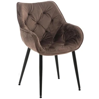 Imagen de CLP Silla de Comedor Tanna en Terciopelo Acolchada I Butaca salón Moderna con Base Metal &amp; reposabrazos, Color:marrón