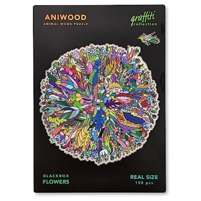 Imagen de ANIWOOD Puzzle de Madera Animales. Tapa troquelada, Caja a tamaño Real del Puzzle. 3 Modos dificultad, Elemento Decorativo. Piezas únicas Originales Animales (Medium, Mandala Flowers)