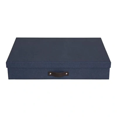 Imagen de Bigso Box of Sweden Caja archivadora para documentos en formato A3 Organizador de cartas con tapa y asa almacenamiento tablero fibras papel aspecto lino azul